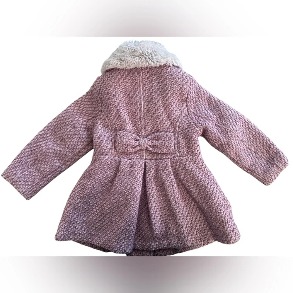Jessica Simpson Girls Pink Tweed Coat w/ Faux Fur Collar Size M (5/6) (1219)